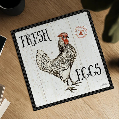 Free Range Fresh IV Checker Border by Katie Pertiet. Shown as a detailed flat fine art print, highlighting archival giclee quality. Available as an archival giclee rolled canvas, fine art paper, or poster print. SKU 48174a.
