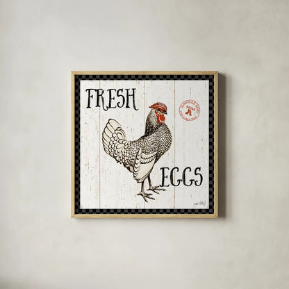 Free Range Fresh IV Checker Border by Katie Pertiet. Shown in a natural wood glass frame for a timeless modern aesthetic. Available as an archival giclee rolled canvas, fine art paper, or poster print. SKU 48174a.