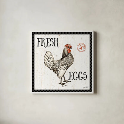 Free Range Fresh IV Checker Border by Katie Pertiet. Shown in a crisp white glass frame for a clean and minimalist style. Available as an archival giclee rolled canvas, fine art paper, or poster print. SKU 48174a.