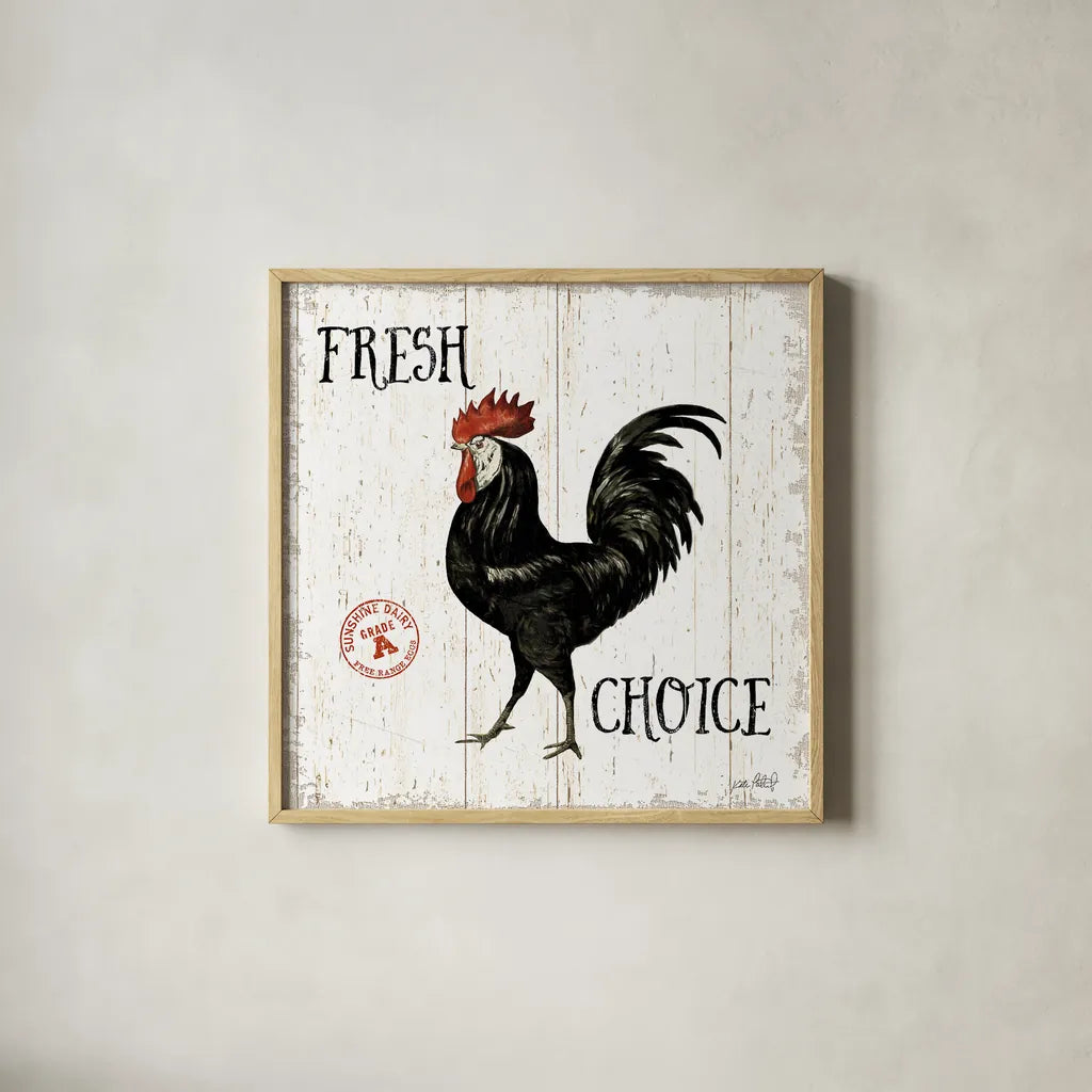 Free Range Fresh V by Katie Pertiet. Shown in a natural wood glass frame for a timeless modern aesthetic. Available as an archival giclee rolled canvas, fine art paper, or poster print. SKU 47459a.