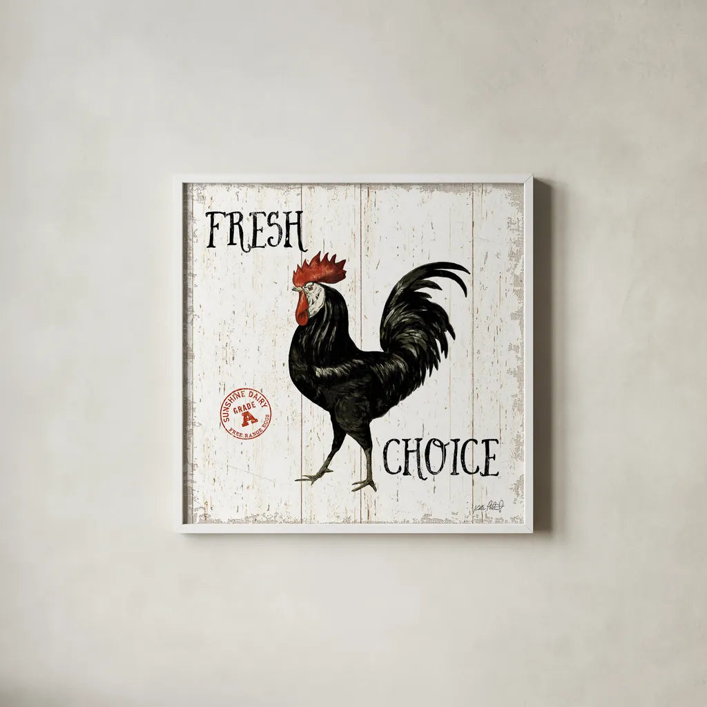 Free Range Fresh V by Katie Pertiet. Shown in a crisp white glass frame for a clean and minimalist style. Available as an archival giclee rolled canvas, fine art paper, or poster print. SKU 47459a.