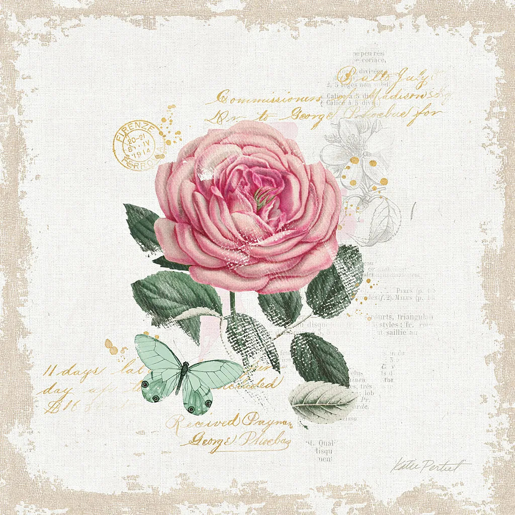 French Romance IV Distressed by Katie Pertiet. SKU 30478a. Archival Giclee Fine art print for wall decor.