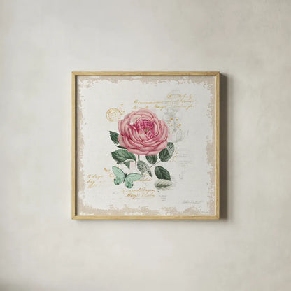 French Romance IV Distressed by Katie Pertiet. Shown in a natural wood glass frame for a timeless modern aesthetic. Available as an archival giclee rolled canvas, fine art paper, or poster print. SKU 30478a.