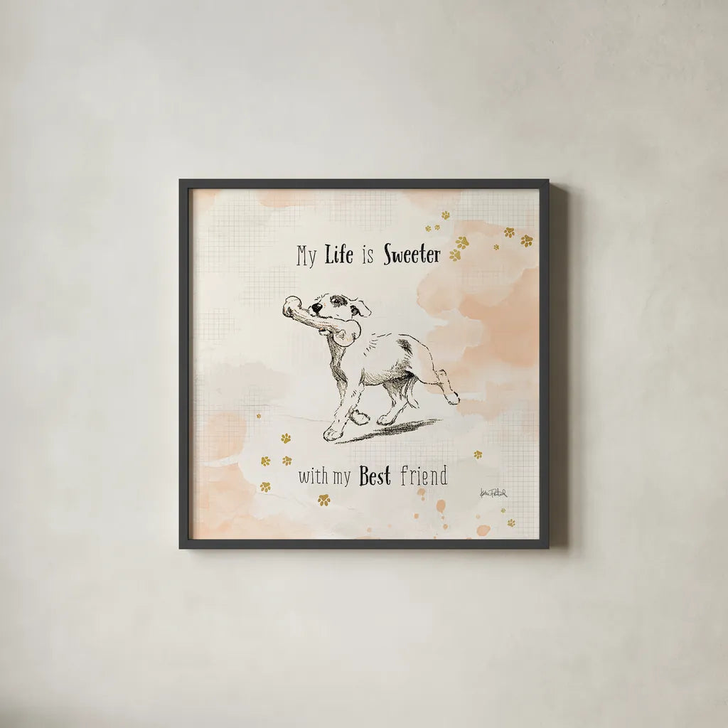 Furry Friends II by Katie Pertiet. Shown in a sleek black glass frame for a contemporary gallery look. Available as an archival giclee rolled canvas, fine art paper, or poster print. SKU 28808a.