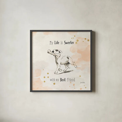 Furry Friends II by Katie Pertiet. Shown in a sleek black glass frame for a contemporary gallery look. Available as an archival giclee rolled canvas, fine art paper, or poster print. SKU 28808a.