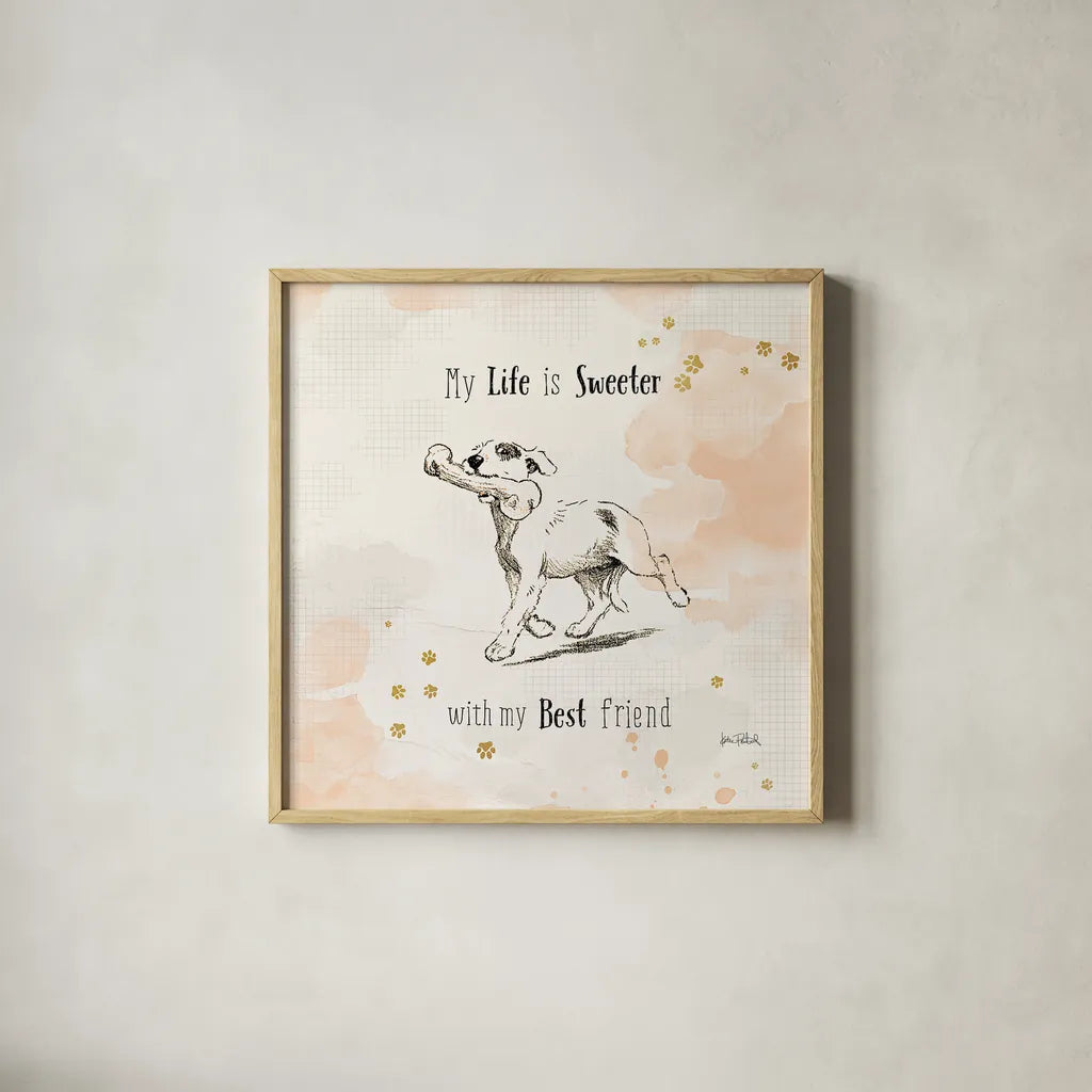 Furry Friends II by Katie Pertiet. Shown in a natural wood glass frame for a timeless modern aesthetic. Available as an archival giclee rolled canvas, fine art paper, or poster print. SKU 28808a.