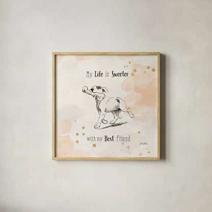 Furry Friends II by Katie Pertiet. Shown in a natural wood glass frame for a timeless modern aesthetic. Available as an archival giclee rolled canvas, fine art paper, or poster print. SKU 28808a.