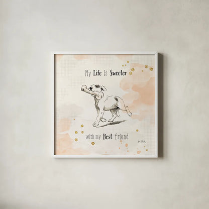 Furry Friends II by Katie Pertiet. Shown in a crisp white glass frame for a clean and minimalist style. Available as an archival giclee rolled canvas, fine art paper, or poster print. SKU 28808a.