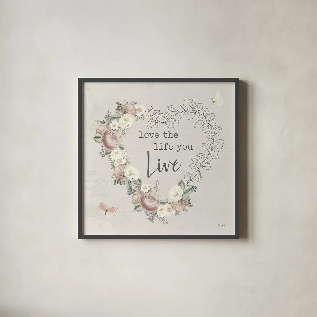 Garden District IV Neutral by Katie Pertiet. Shown in a sleek black glass frame for a contemporary gallery look. Available as an archival giclee rolled canvas, fine art paper, or poster print. SKU 68887a.