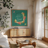Garden District V by Katie Pertiet. Shown in a natural wood frame in a cozy modern living room. Available as an archival giclee rolled canvas, fine art paper, or poster print. SKU 57628a.