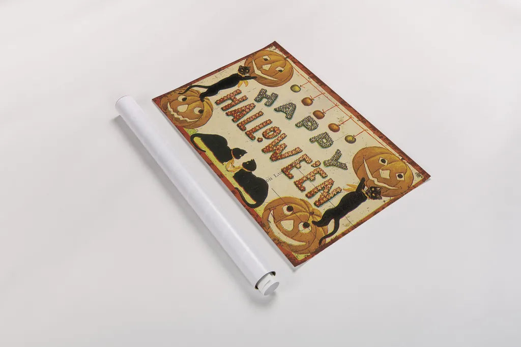 Halloween Nostalgia Happy Halloween by Katie Pertiet. shown as a rolled paper print. Available as archival giclee rolled canvas, fine art paper, or poster print. SKU 57289i.