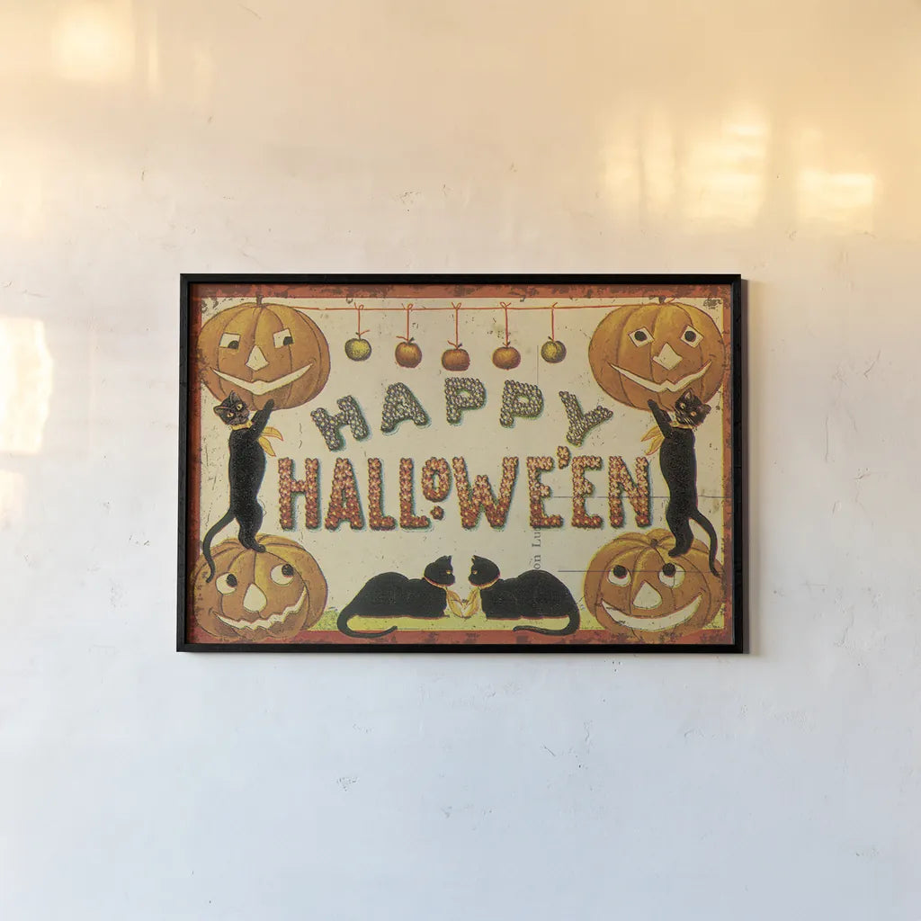 Halloween Nostalgia Happy Halloween by Katie Pertiet. shown as a paper print in a black flame. Available as a archival giclee rolled canvas, fine art paper, or poster print. SKU 57289i.