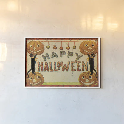 Halloween Nostalgia Happy Halloween v2 by Katie Pertiet. shown as a paper print in a white frame. Available as a archival giclee rolled canvas, fine art paper, or poster print. SKU 61452i.