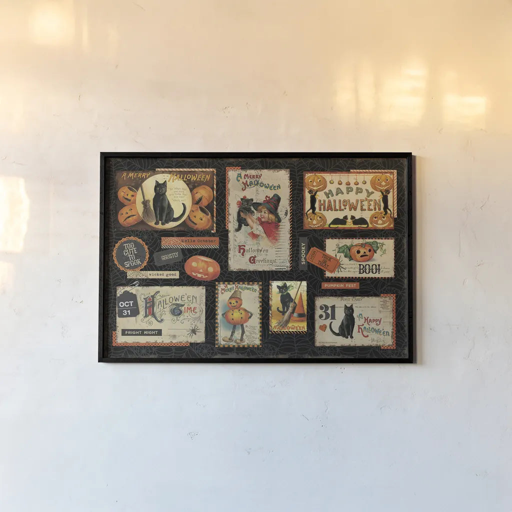 Halloween Nostalgia I by Katie Pertiet. shown as a paper print in a black flame. Available as a archival giclee rolled canvas, fine art paper, or poster print. SKU 51085i.