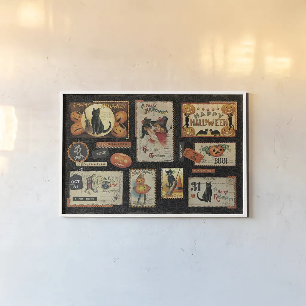 Halloween Nostalgia I by Katie Pertiet. shown as a paper print in a white frame. Available as a archival giclee rolled canvas, fine art paper, or poster print. SKU 51085i.