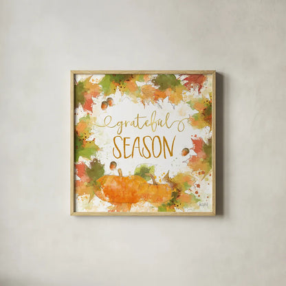 Harvest Splash II by Katie Pertiet. Shown in a natural wood glass frame for a timeless modern aesthetic. Available as an archival giclee rolled canvas, fine art paper, or poster print. SKU 35215a.