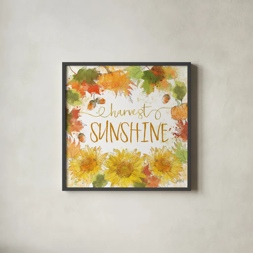 Harvest Splash III by Katie Pertiet. Shown in a sleek black glass frame for a contemporary gallery look. Available as an archival giclee rolled canvas, fine art paper, or poster print. SKU 35216a.