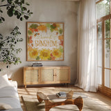 Harvest Splash III by Katie Pertiet. Shown in a natural wood frame in a cozy modern living room. Available as an archival giclee rolled canvas, fine art paper, or poster print. SKU 35216a.