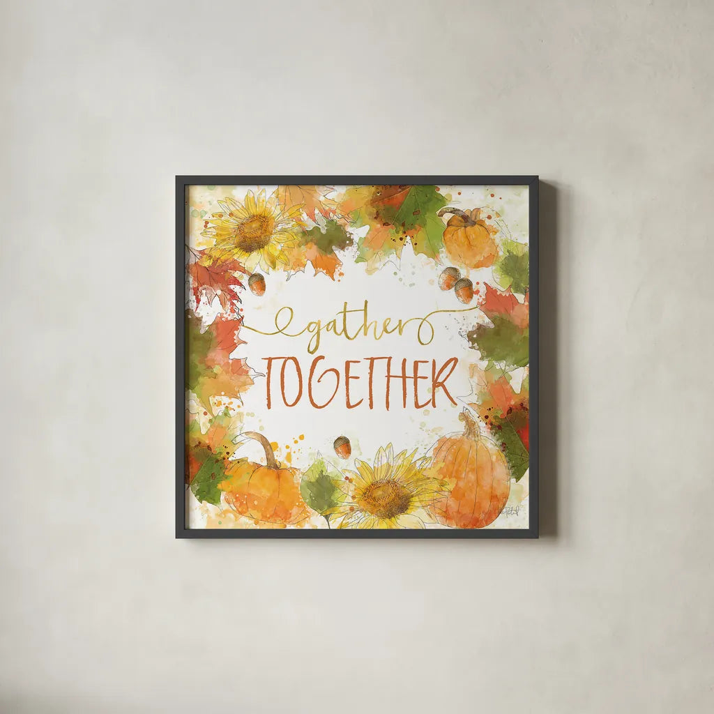 Harvest Splash IV by Katie Pertiet. Shown in a sleek black glass frame for a contemporary gallery look. Available as an archival giclee rolled canvas, fine art paper, or poster print. SKU 35217a.