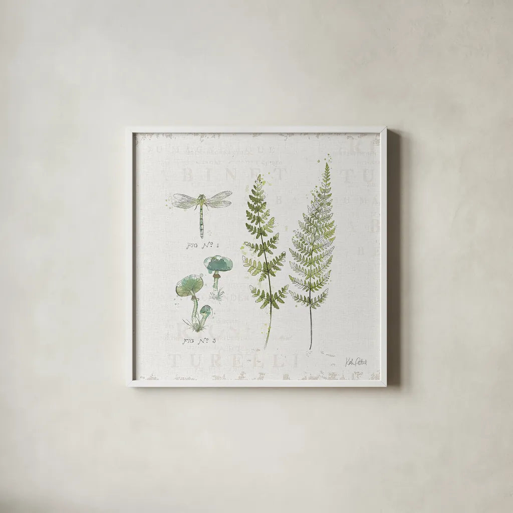In the Forest VI by Katie Pertiet. Shown in a crisp white glass frame for a clean and minimalist style. Available as an archival giclee rolled canvas, fine art paper, or poster print. SKU 30275a.