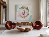 Kaleidoscope VI by Katie Pertiet. Shown as extra-large giant wall art in a modern living room. Available as an archival giclee rolled canvas, fine art paper, or poster print. SKU 91803a.