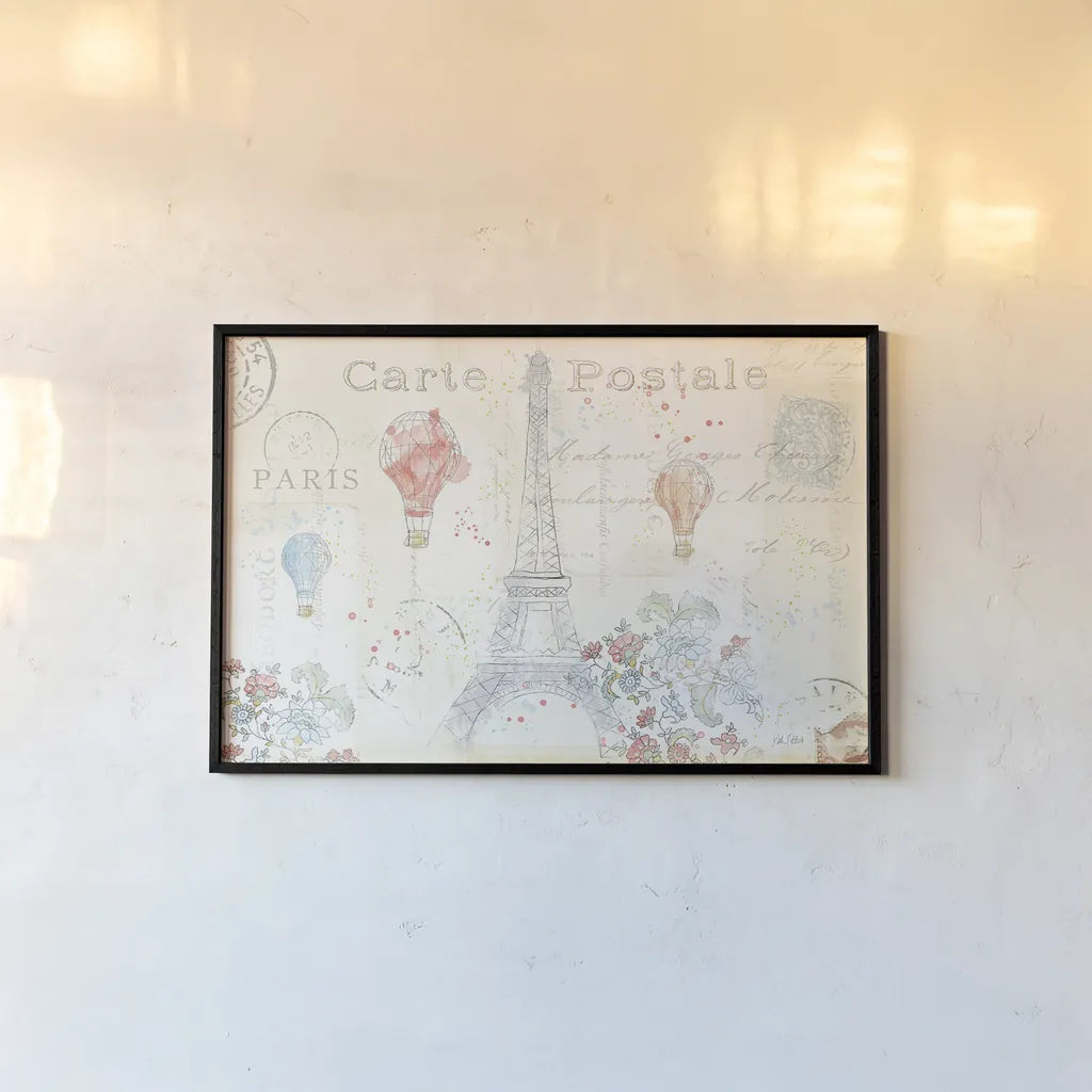 Lighthearted in Paris I by Katie Pertiet. shown as a paper print in a black flame. Available as a archival giclee rolled canvas, fine art paper, or poster print. SKU 25054i.