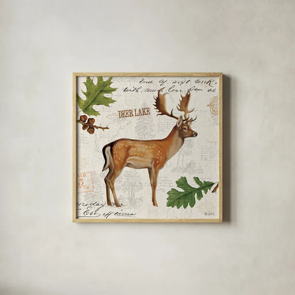 Lodge Collage VII by Katie Pertiet. Shown in a natural wood glass frame for a timeless modern aesthetic. Available as an archival giclee rolled canvas, fine art paper, or poster print. SKU 24139a.