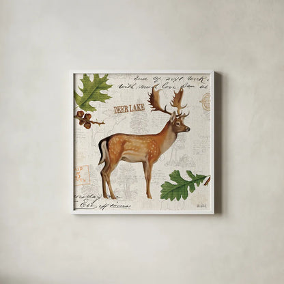 Lodge Collage VII by Katie Pertiet. Shown in a crisp white glass frame for a clean and minimalist style. Available as an archival giclee rolled canvas, fine art paper, or poster print. SKU 24139a.