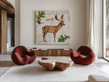 Lodge Collage VII by Katie Pertiet. Shown as extra-large giant wall art in a modern living room. Available as an archival giclee rolled canvas, fine art paper, or poster print. SKU 24139a.