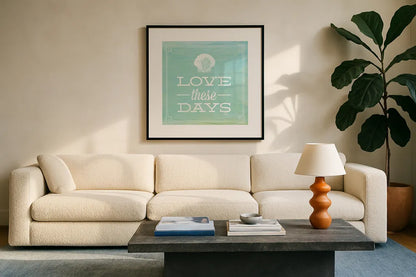 Love these Days by Katie Pertiet. Displayed in a glass frame with matte in a clean modern living room. Available as an archival giclee rolled canvas, fine art paper, or poster print. SKU 52924a.