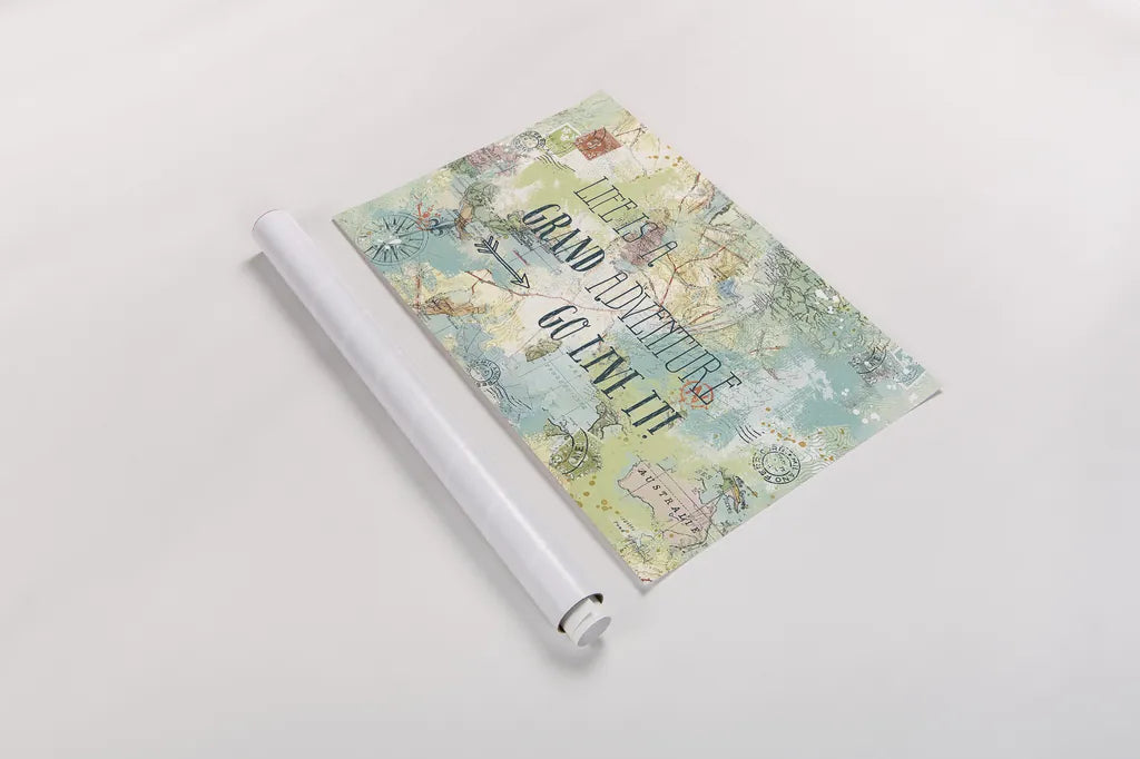 Map Sentiments I by Katie Pertiet. shown as a rolled paper print. Available as archival giclee rolled canvas, fine art paper, or poster print. SKU 28740i.