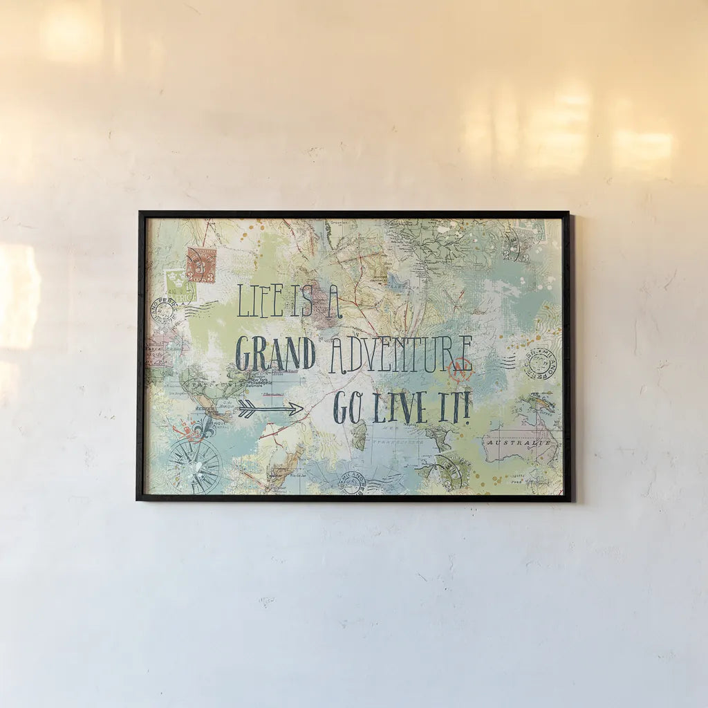 Map Sentiments I by Katie Pertiet. shown as a paper print in a black flame. Available as a archival giclee rolled canvas, fine art paper, or poster print. SKU 28740i.