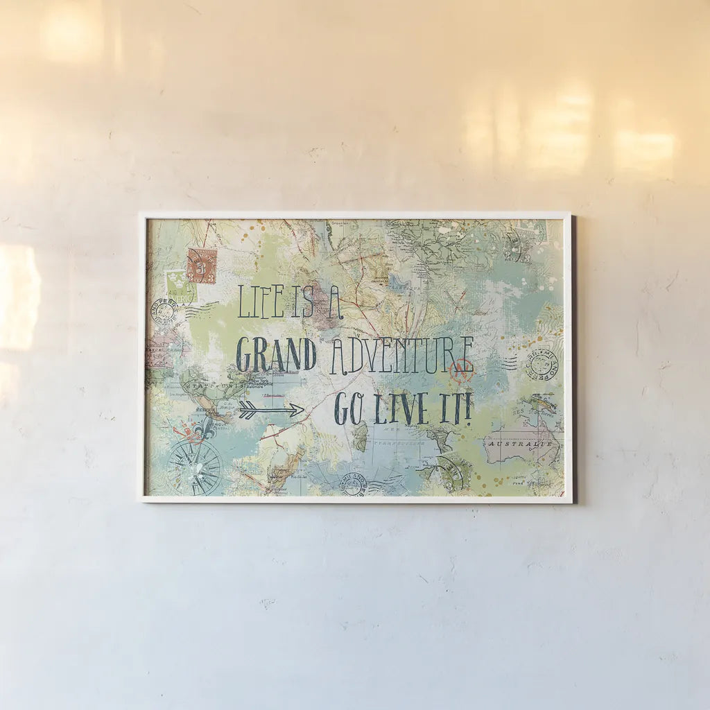 Map Sentiments I by Katie Pertiet. shown as a paper print in a white frame. Available as a archival giclee rolled canvas, fine art paper, or poster print. SKU 28740i.