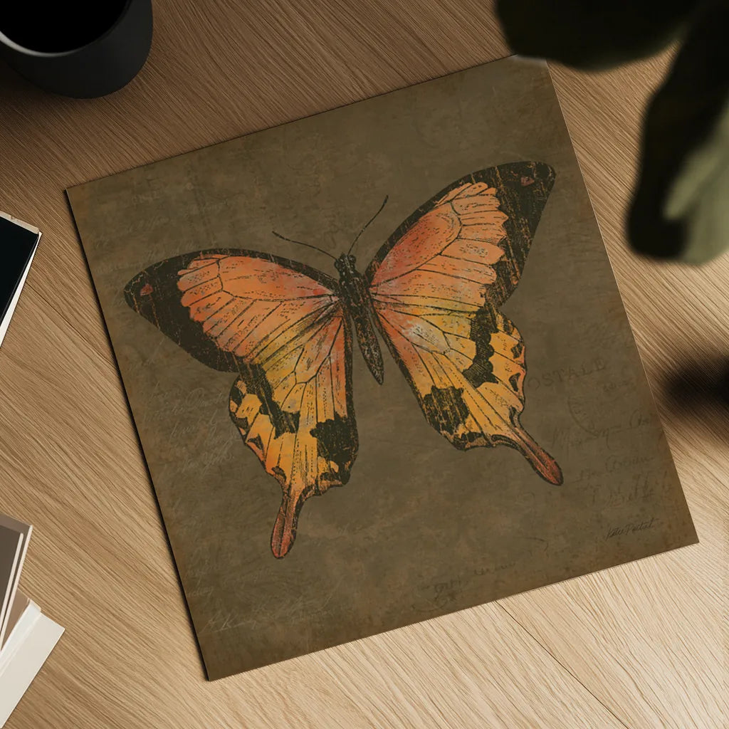 Mocha Butterfly by Katie Pertiet. Shown as a detailed flat fine art print, highlighting archival giclee quality. Available as an archival giclee rolled canvas, fine art paper, or poster print. SKU 5956a.