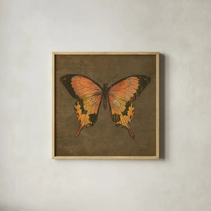 Mocha Butterfly by Katie Pertiet. Shown in a natural wood glass frame for a timeless modern aesthetic. Available as an archival giclee rolled canvas, fine art paper, or poster print. SKU 5956a.
