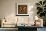 Mocha Butterfly by Katie Pertiet. Displayed in a glass frame with matte in a clean modern living room. Available as an archival giclee rolled canvas, fine art paper, or poster print. SKU 5956a.