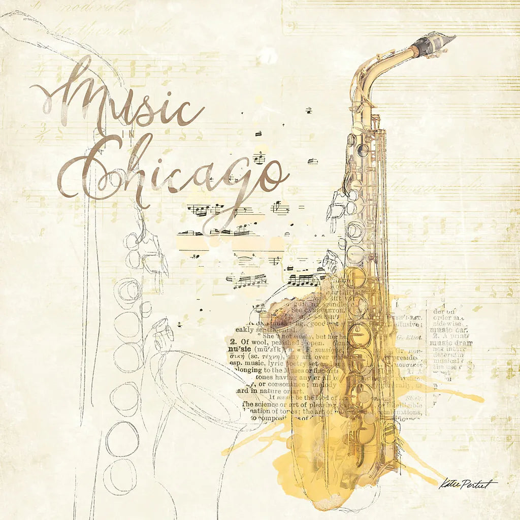 Musical Gift Chicago by Katie Pertiet. SKU 20911a. Archival Giclee Fine art print for wall decor.
