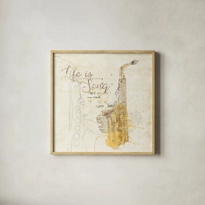 Musical Gift II by Katie Pertiet. Shown in a natural wood glass frame for a timeless modern aesthetic. Available as an archival giclee rolled canvas, fine art paper, or poster print. SKU 18619a.