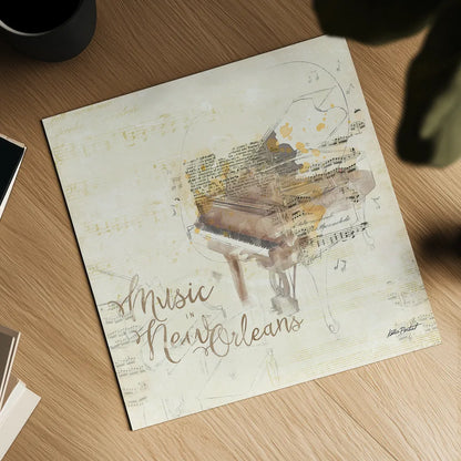 Musical Gift New Orleans by Katie Pertiet. Shown as a detailed flat fine art print, highlighting archival giclee quality. Available as an archival giclee rolled canvas, fine art paper, or poster print. SKU 20913a.