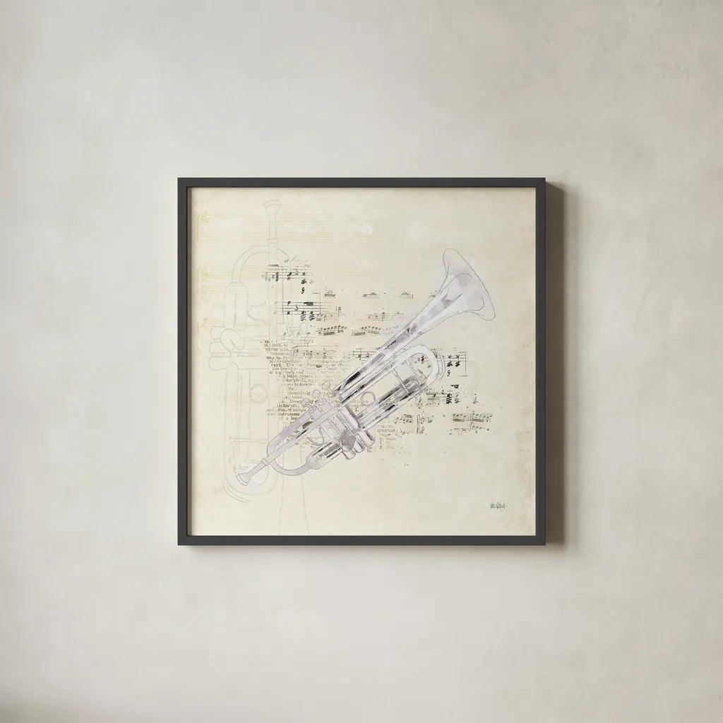 Musical Gift VI by Katie Pertiet. Shown in a sleek black glass frame for a contemporary gallery look. Available as an archival giclee rolled canvas, fine art paper, or poster print. SKU 58452a.