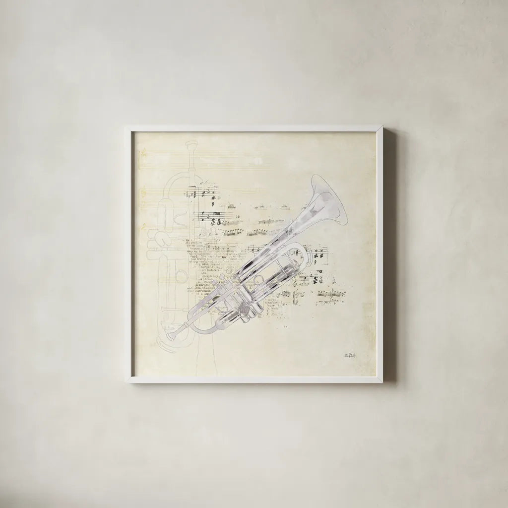 Musical Gift VI by Katie Pertiet. Shown in a crisp white glass frame for a clean and minimalist style. Available as an archival giclee rolled canvas, fine art paper, or poster print. SKU 58452a.