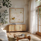 Natures Wisdom V by Katie Pertiet. Shown in a natural wood frame in a cozy modern living room. Available as an archival giclee rolled canvas, fine art paper, or poster print. SKU 33555a.