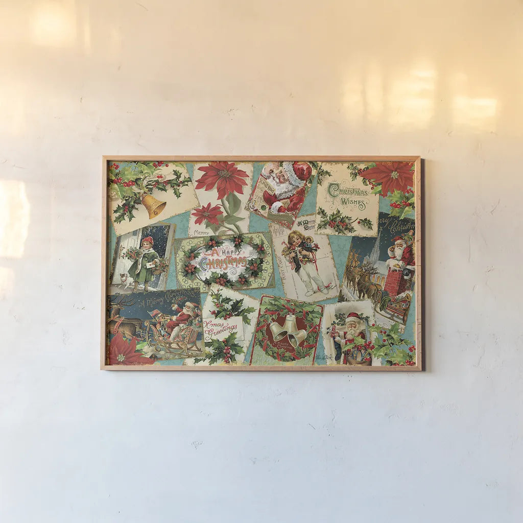 Nostalgic Holiday I by Katie Pertiet. shown as a paper print in a natural frame. Available as a archival giclee rolled canvas, fine art paper, or poster print. SKU 48939i.