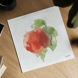 Orchard Harvest Apple by Katie Pertiet. Shown as a detailed flat fine art print, highlighting archival giclee quality. Available as an archival giclee rolled canvas, fine art paper, or poster print. SKU 54161a.