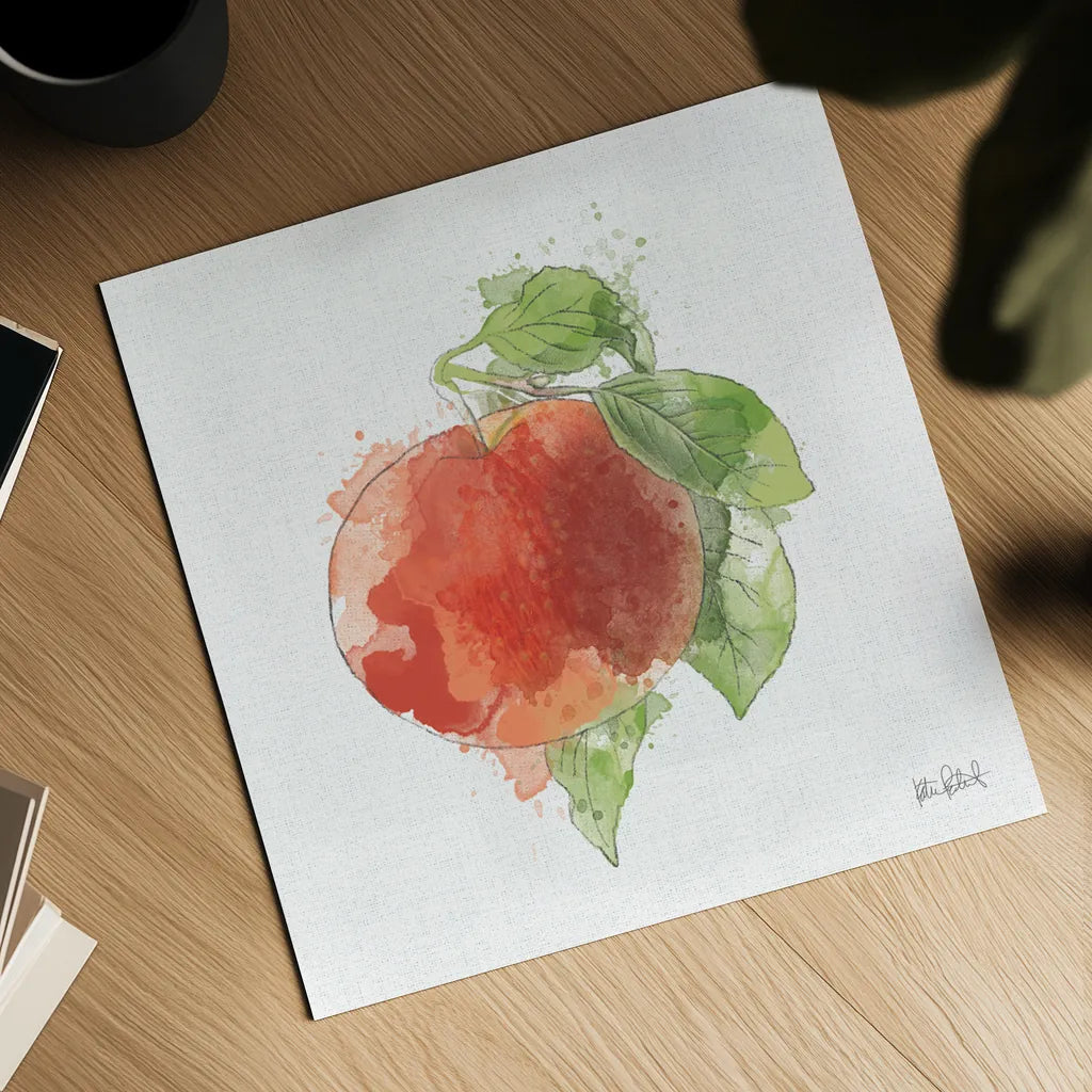 Orchard Harvest Apple by Katie Pertiet. Shown as a detailed flat fine art print, highlighting archival giclee quality. Available as an archival giclee rolled canvas, fine art paper, or poster print. SKU 54161a.