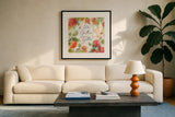 Orchard Harvest III by Katie Pertiet. Displayed in a glass frame with matte in a clean modern living room. Available as an archival giclee rolled canvas, fine art paper, or poster print. SKU 49944a.