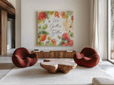 Orchard Harvest III by Katie Pertiet. Shown as extra-large giant wall art in a modern living room. Available as an archival giclee rolled canvas, fine art paper, or poster print. SKU 49944a.