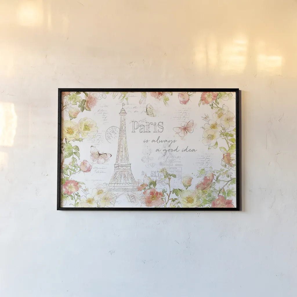 Painting Paris I by Katie Pertiet. shown as a paper print in a black flame. Available as a archival giclee rolled canvas, fine art paper, or poster print. SKU 45615i.