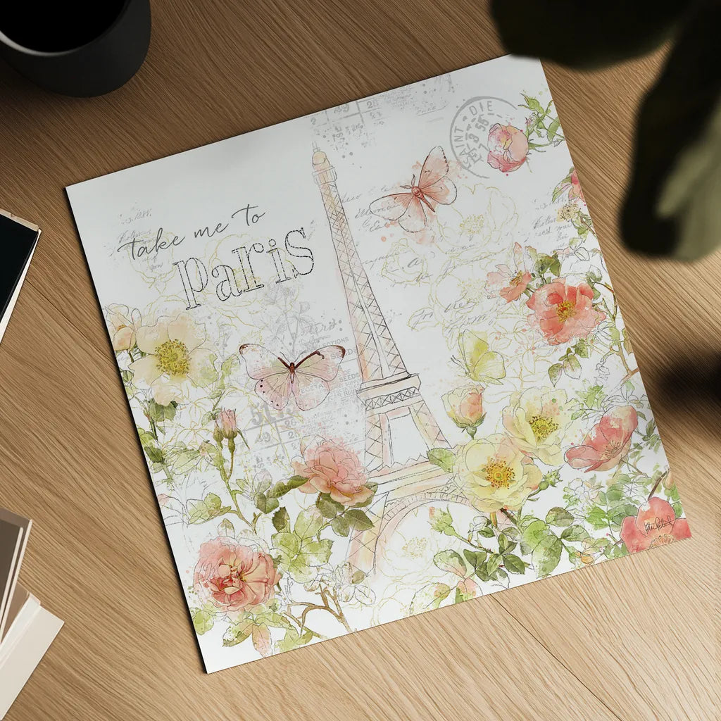 Painting Paris II by Katie Pertiet. Shown as a detailed flat fine art print, highlighting archival giclee quality. Available as an archival giclee rolled canvas, fine art paper, or poster print. SKU 45616a.