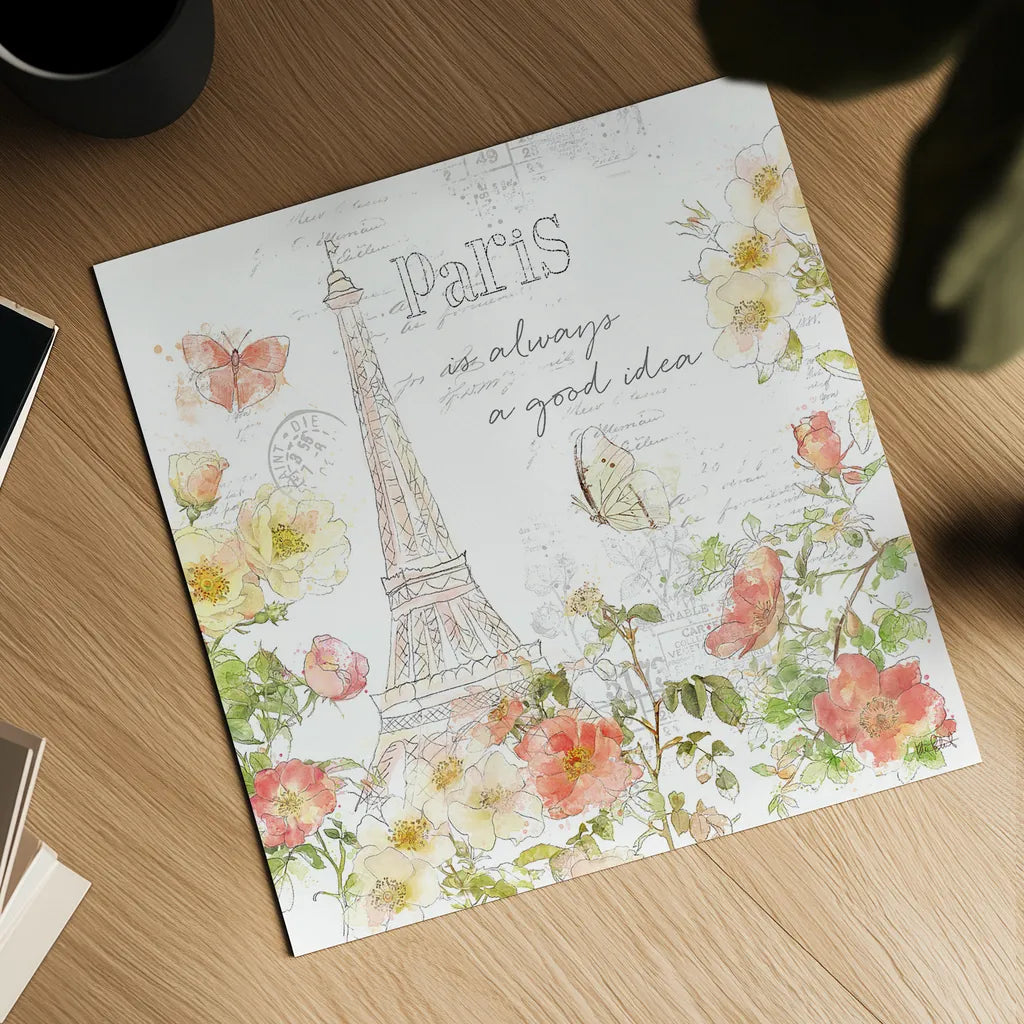 Painting Paris III by Katie Pertiet. Shown as a detailed flat fine art print, highlighting archival giclee quality. Available as an archival giclee rolled canvas, fine art paper, or poster print. SKU 45617a.